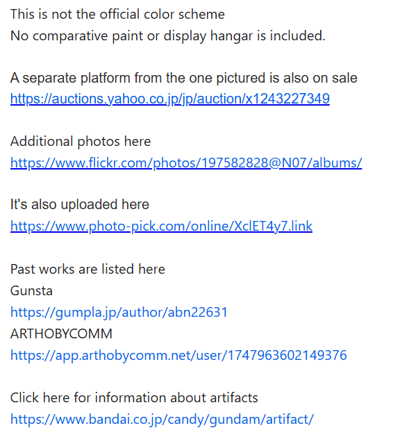Auction listing with the seller’s Flickr and hobby site accounts